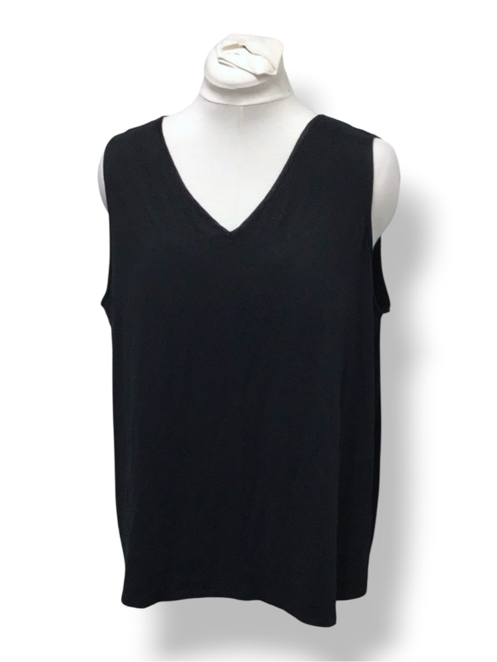 Anne Klein Women’s Sleeveless V Neck Open Wrap Back Blouse, Black, size 1X
